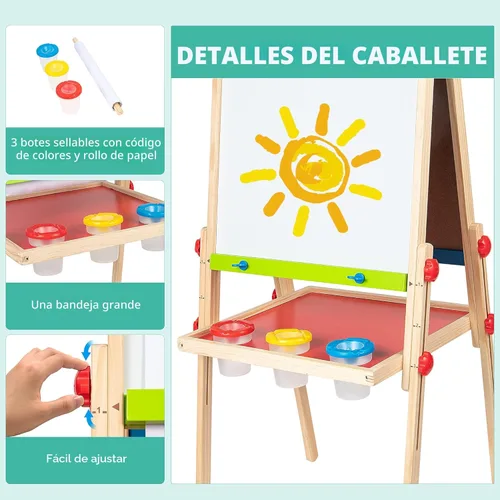 Miniatura 7 de Caballete de madera para niños con rollo de papel y accesorios Hape All-in-One