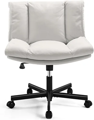 Miniatura 10 de LEAGOO Silla cruzada con ruedas, silla de maquillaje sin brazos con asiento ancho peludo, silla de tocador ajustable en altura, convertible entre