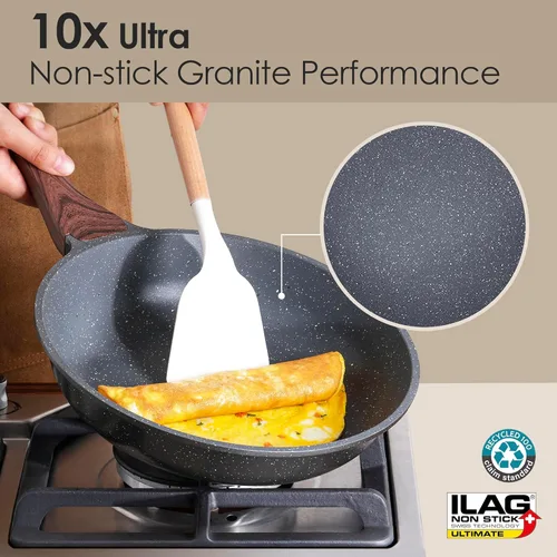 Miniatura 3 de SENSARTE Juego de utensilios de cocina antiadherentes de 23 piezas, ollas y sartenes antiadherentes con revestimiento de granito suizo, juego de Gris