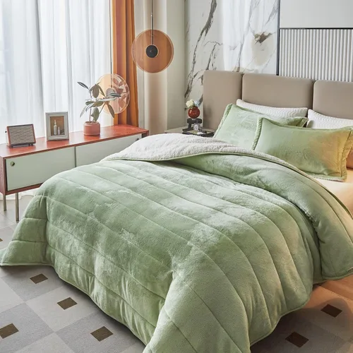 Miniatura 14 de Manta de cama gruesa de franela de lujo de 3 capas, tamaño individual, manta sherpa de terciopelo de felpa suave con 2 fundas de almohada, pesada