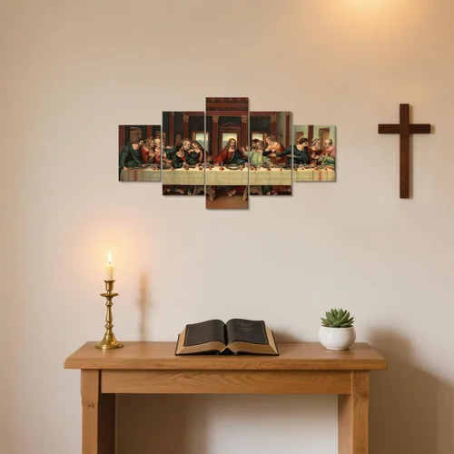 Miniatura 5 de YOUHONG 5 piezas de arte de pared de la última cena, decoración de pared cristiana de Jesús, carteles de Leonardo Da Vinci, decoración de comedor