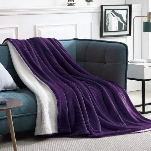Walensee Manta Sherpa de Forro Polar Mullida Throw Difusa Súper Suave Reversible de Franela de Microfibra para Sofá, Cama, Sillón Ultra Lujosa Morado