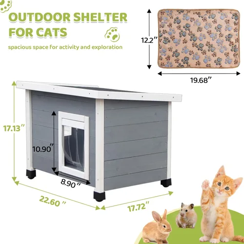 Miniatura 2 de Agitree Casa de madera para mascotas al aire libre, refugio de invierno resistente a la intemperie para perros y gatos, diseño elevado con ventana