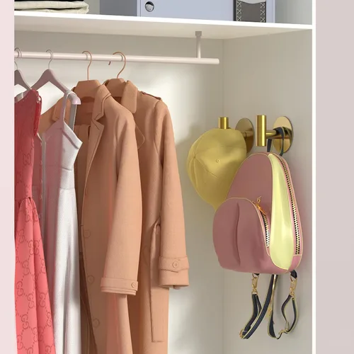 Miniatura 6 de Ganchos de pared de acero inoxidable dorado, ganchos autoadhesivos resistentes para abrigos, toallas, batas, sombreros, delantales – Sin perforación