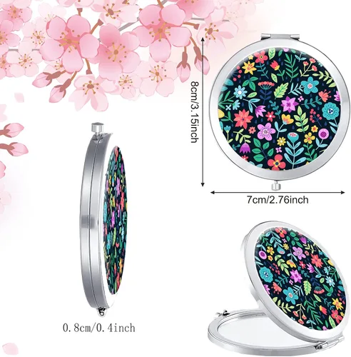 Miniatura 2 de Espejo compacto para mujeres, mini espejo redondo de maquillaje de viaje de bolsillo, bonito espejo de bolsillo plegable portátil pequeño para Flor
