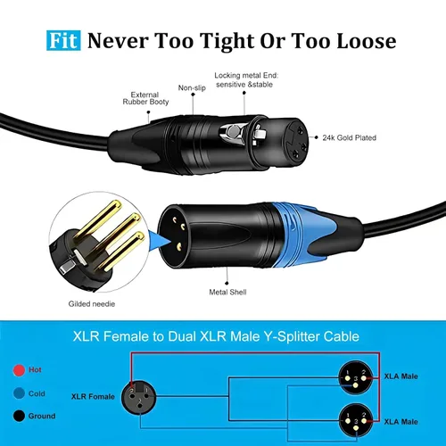 Miniatura 3 de Smithok Cable divisor XLR, hembra a doble macho Y (divisor XLR 1 hembra a 2 macho), adaptador de audio de cable divisor de micrófono equilibrado