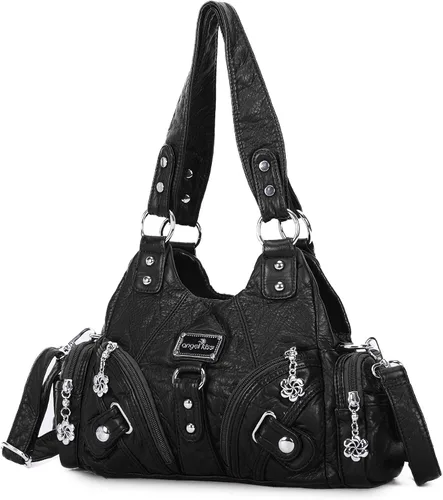 Miniatura 8 de Bolsos Angel Kiss para mujer, pequeños, tipo hobo, de hombro, de piel Vagen, con múltiples bolsillos, bolsa tipo bandolera con cierre de cremallera