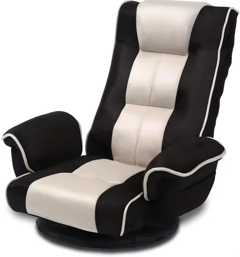 Miniatura 10 de Linen Fabric Ergonomic Gaming Chair, 6-Position Reclining Sofa Bed with Lumbar Support, Foldable Floor Lounger with Thick Cushion, Armrests & Side