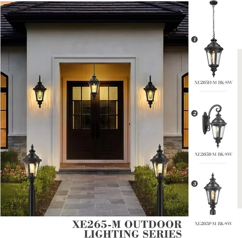 Miniatura 6 de Emliviar XE265B-M BK-SW - Lámpara de pared clásica negra de 24.4 pulgadas, color negro, para pasillo, base E26 de 60 W máximo, XE265B-M BK-SW