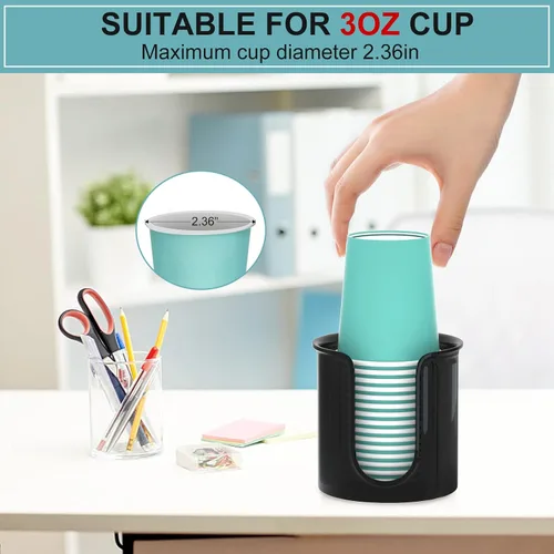 Miniatura 3 de Portavasos de baño, paquete de 2 dispensadores de tazas de 3 onzas para encimera de tocador de baño, dispensador pequeño de vasos de papel para Negro
