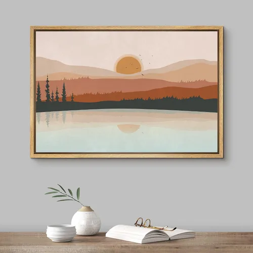 Miniatura 2 de SIGNFORD Impresión en Lienzo Enmarcado Arte de Pared Luna de Medianoche Cactus Desierto Duna Naturaleza Vida Silvestre Ilustraciones Decorativas