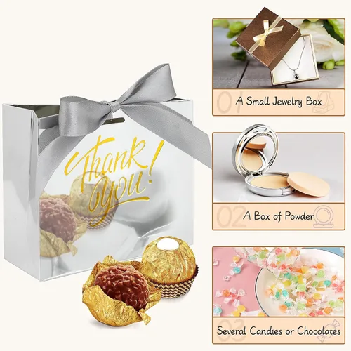 Miniatura 2 de Paquete de 60 pequeñas bolsas de regalo de agradecimiento, 4.5 x 1.8 x 3.9 pulgadas, cajas de regalo de fiesta con cinta de lazo, pequeñas bolsas