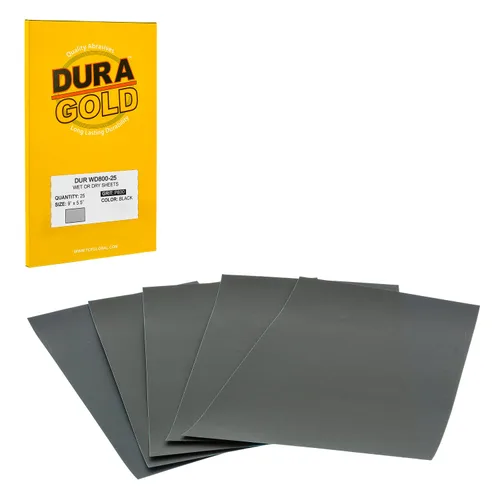 Miniatura 22 de Dura-Gold Hojas de papel de lija húmedas o secas de 5-1/2 x 9 pulgadas, variedad de grano 150, 220, 320, 400, 600 (5 cada una, 25 en total) - Lijado
