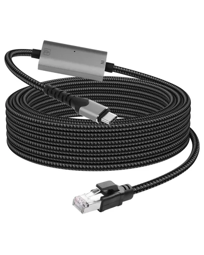 Miniatura 8 de CERRXIAN Cable Ethernet USB C a 2.5 Gbps de 6.5 pies, LAN Gigabit RJ45 a adaptador USB C de ángulo recto de 90 grados, convertidor de cable de red