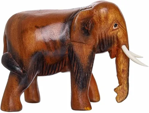 Estatua de elefante de madera tailandesa tallada a mano de 4 pulgadas, escultura, arte decorativo, rústico, decoración para el hogar, decoración
