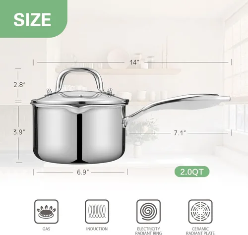 Miniatura 3 de Cacerola antiadherente de 2 cuartos con tapa, cacerola de cerámica pequeña para cocinar, no tóxica, libre de PTFE y PFOA - apta para horno
