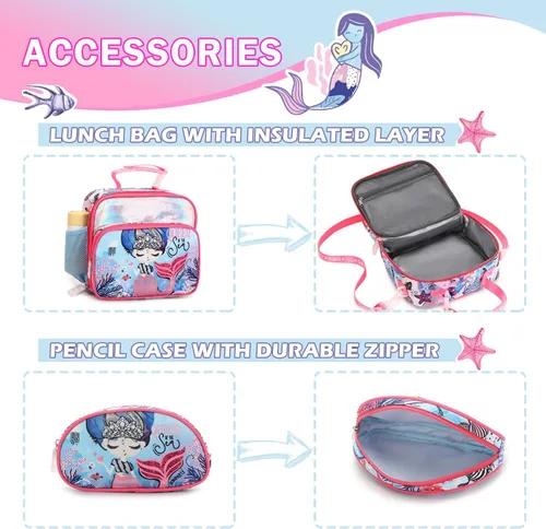Miniatura 4 de Robhomily Mochila para niñas, mochila escolar para niñas, Conjuntos de sirena, Mochila escolar
