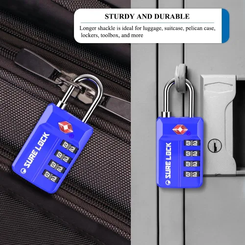 Miniatura 5 de SURE LOCK Cerraduras de equipaje con combinación de 4 dígitos reiniciables aprobadas por la TSA con alerta abierta, diales de fácil lectura