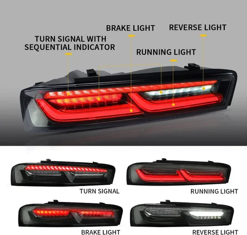 Miniatura 2 de Luces traseras LED VLAND enhumedecidas y transparentes compatibles con [Chevrolet Chevy Camaro Coupe 2016 2017 2018] con luces de señal intermitente