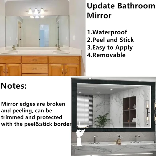 Miniatura 8 de DESOMINOR Borde negro de 32 pies para despegar y pegar, borde de madera negra, extraíble, impermeable, marco de espejo de baño