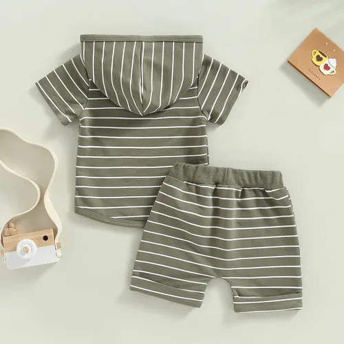 Miniatura 53 de Conjunto de ropa casual de manga corta con botones y pantalones cortos de lino para bebés y niños pequeños