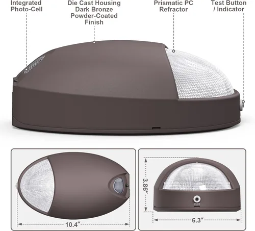 Miniatura 6 de Luz de emergencia LED para exteriores con sensor de fotocélula de reserva de batería, diagnóstico de autoprueba, paquete de pared comercial Marrón