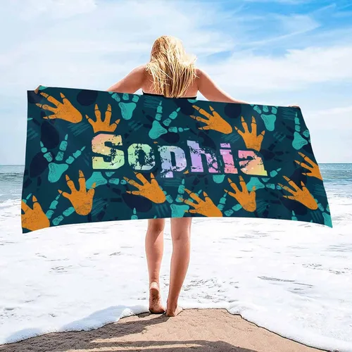 Miniatura 8 de InterestPrint Toalla de playa personalizada para mujeres y hombres, hojas tropicales, naranja, toallas de playa personalizadas con nombres, manta