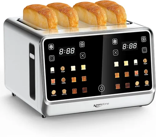 Tostadora de 4 rebanadas con pantalla táctil, función de memoria y enfoque de una sola ranura, tostadora digital inteligente Keenstone de 1800 W