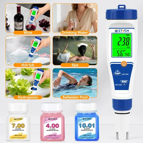 Miniatura 6 de Probador digital de sal de cloro para piscina, medidor de salinidad de pH para agua de piscina, probador de pH de cloro salino, probador de pH 7