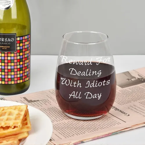 Miniatura 2 de Futtumy Recompensa por lidiar con idiotas todo el día, copa de vino sin tallo, de 15 onzas, divertida copa de vino para hombres, mujeres, amigos