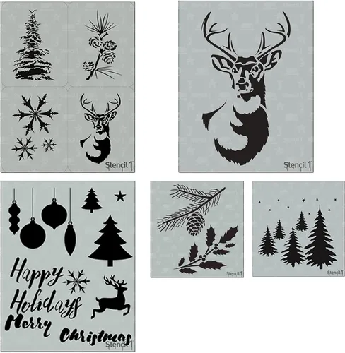 Miniatura 33 de Stencil1 Plantilla de ramas de acebo y hoja perenne – Plantilla de invierno reutilizable para manualidades, decoración de vacaciones, pintura sobre