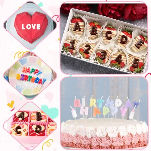 Miniatura 7 de 2 moldes de silicona para letras y moldes de chocolate con números, moldes reutilizables para hornear dulces, gomitas, cumpleaños, bodas y postres