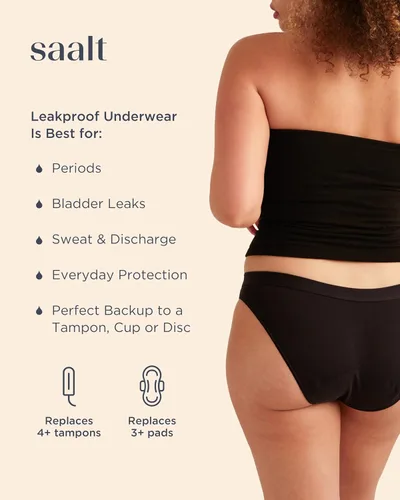 Miniatura 2 de saalt Ropa interior reutilizable para el período: cómoda, delgada y te mantiene seca de todas las fugas (algodón, bikini)