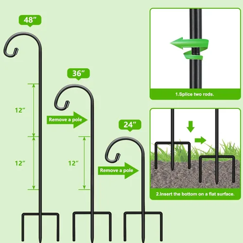 Miniatura 3 de FEED GARDEN Ganchos de pastor pequeños ajustables de 48 pulgadas para exteriores, gancho de jardín para linternas, ganchos de pastor para plantas