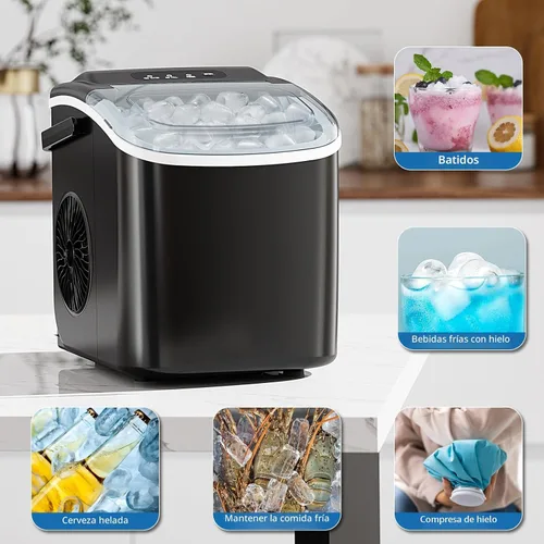 Miniatura 7 de Antarctic Star Máquina para hacer hielo para encimera, máquina de hielo portátil con asa de transporte, 26 libras al día, 9 cubos listos en 6