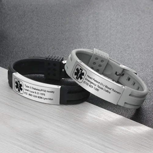 Miniatura 7 de Lam Hub Fong Pulseras de identificación médica ajustables para mujeres y hombres, pulseras deportivas de silicona personalizadas para niños y niñas