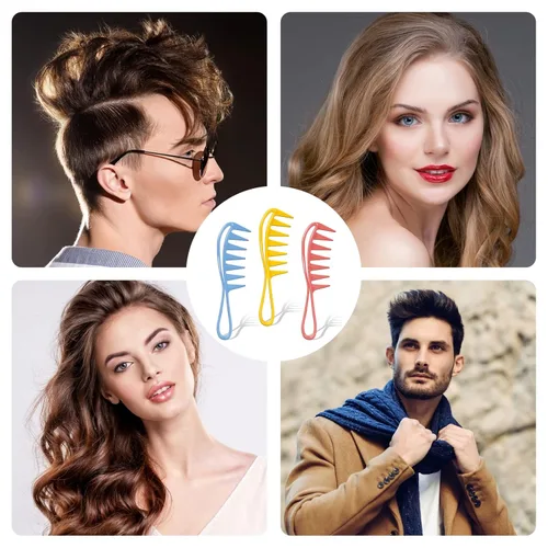 Miniatura 7 de 3 peines profesionales de plástico para peluquería, diseño de dientes grandes de tiburón para cabello rizado, seco, húmedo, largo y grueso