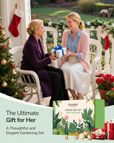 Miniatura 7 de Grenebo Herramientas de Jardinería, Juego de Regalo de Jardinería de 10 Piezas para Mujeres, Herramientas Antióxido y Resistente con Bolsa Rosa