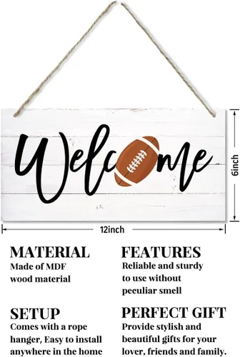 Miniatura 2 de Letrero de bienvenida, decoración de otoño, letrero de madera colgante para decoración del hogar, letreros de madera de bienvenida de fútbol