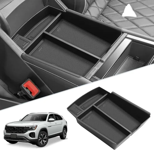 Miniatura 10 de SKTU Organizador de consola central compatible con Tiguan Allspace LWB 2018-2020, inserción de accesorios ABS negro, bandeja de materiales negros