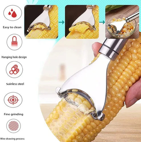 Miniatura 4 de 2 peladores mágicos de maíz, pelador de mazorcas de maíz de acero inoxidable, práctica herramienta para utensilios de cocina, cortador de mazorca