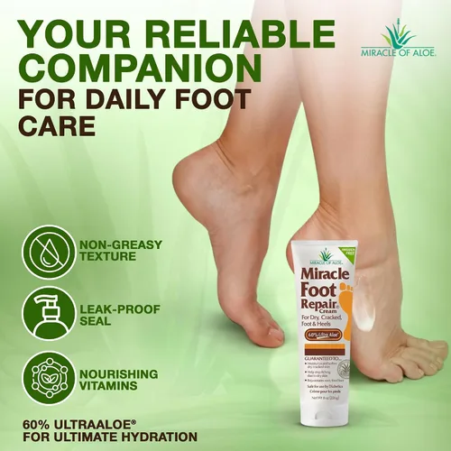 Miniatura 6 de Miracle Foot Repair Cream, (1 onza/3 unidades) repara talones y pies secos agrietados, 60% ultraaloe puro hidrata, suaviza y repara