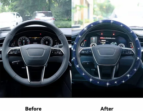 Miniatura 4 de Funda brillante para volante, funda para volante de diamantes de imitación con diamante de cristal para mujer, protector de volante brillante de Azul