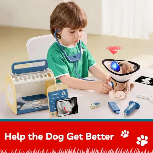 Miniatura 3 de TOP BRIGHT Kit de médico para niños pequeños de 3 a 5 años, juego de simulación con disfraz y kit médico de madera, juguetes de vestir para niños