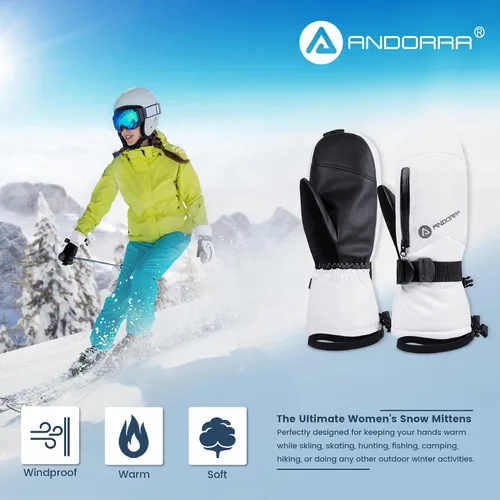 Miniatura 5 de ANDORRA Guantes de esquí para mujer, con pantalla táctil, impermeables, acolchados, aislantes, guantes de esquí para clima frío