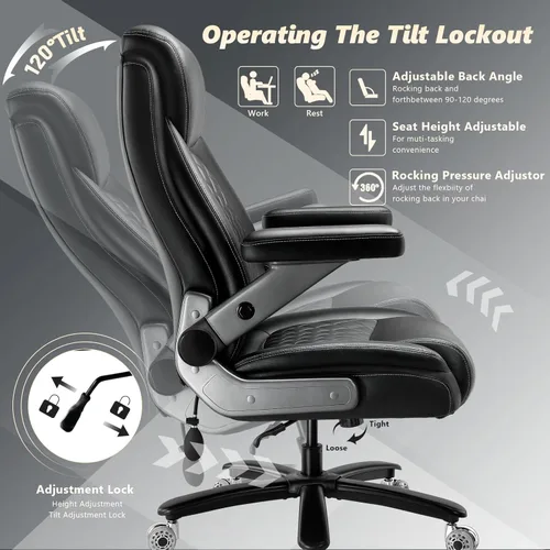 Miniatura 8 de Silla de oficina grande y alta de 650 libras con brazos abatibles 5D y cojín de resorte de bolsillo grueso, silla de oficina extra ancha resistente