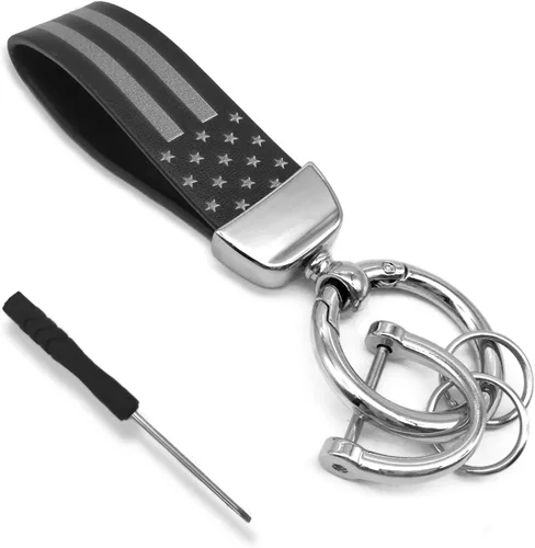 Miniatura 8 de KEVWR Llavero de coche con la bandera de Estados Unidos, llaveros circulares personalizados de aleación de zinc, compatible con camión, Chevrolet