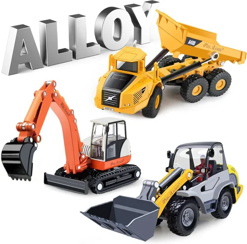 iPlay, iLearn Juego de Sitio de Construcción de Servicio Pesado, Camión Volquete de Metal, Excavadora Retroexcavadora, Tractor Bulldozer Vehículo de
