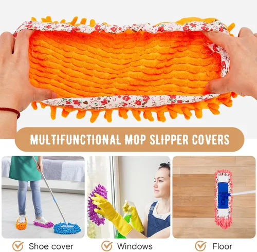 Miniatura 4 de Toulite 10 unidades, 5 pares de pantuflas de trapeador, zapatos para limpieza de pisos, lavables y reutilizables, calcetines de limpieza