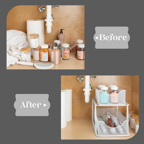 Miniatura 7 de Sorbus Organizadores y almacenamiento de baño de 2 niveles para debajo del fregadero, cajones deslizantes de malla de acero fuerte para un mejor
